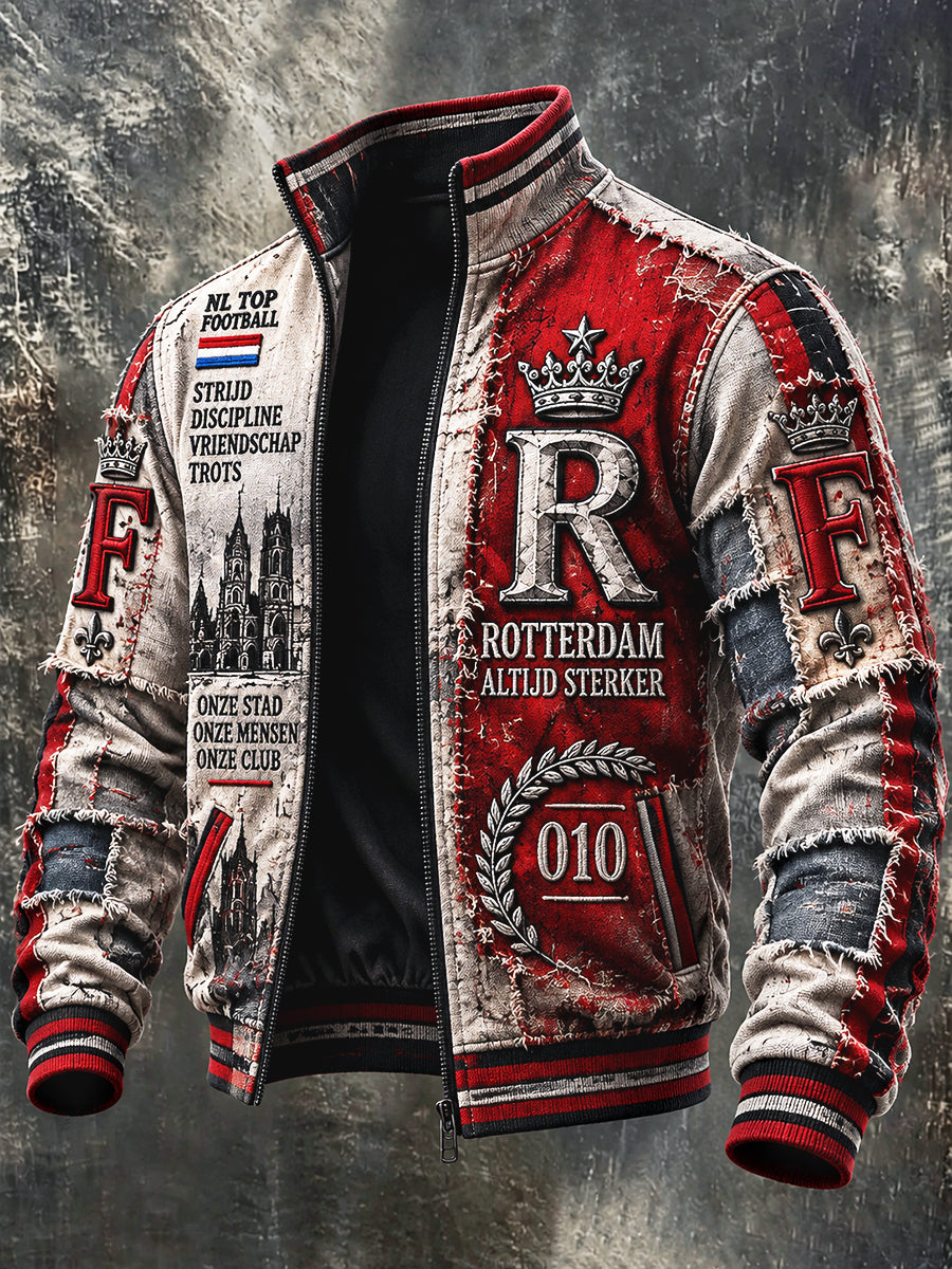 Mannen Vintage Rotterdam Feyenoord voetbalprint casual zip-up jack