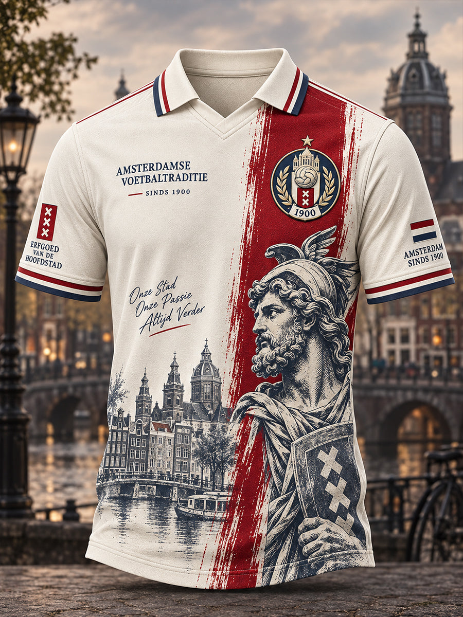 Sportief poloshirt voor heren met korte mouwen en voetbalprint