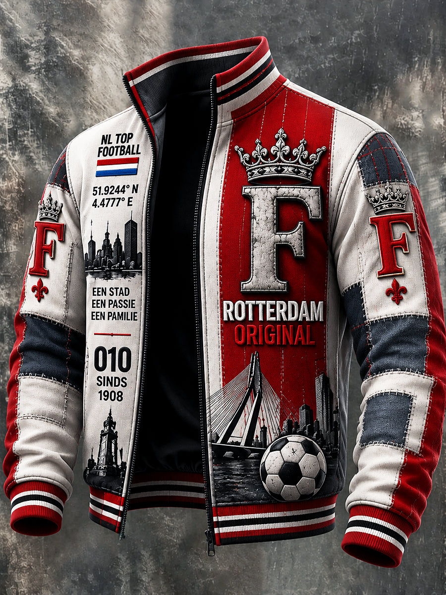 Nederlandse Feyenoord-voetbal-Gedrukte casual zip-up jas voor heren