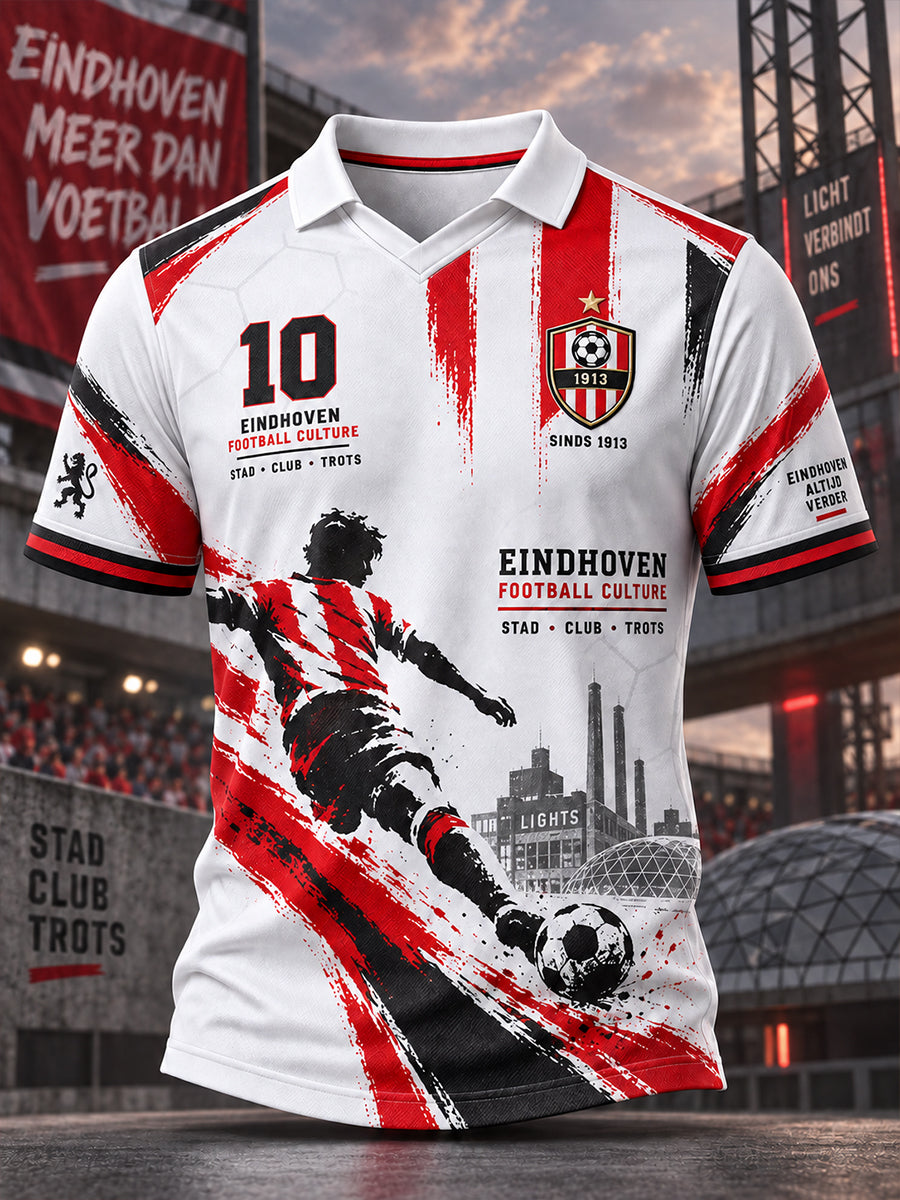 Sportief poloshirt voor heren met korte mouwen en voetbalprint