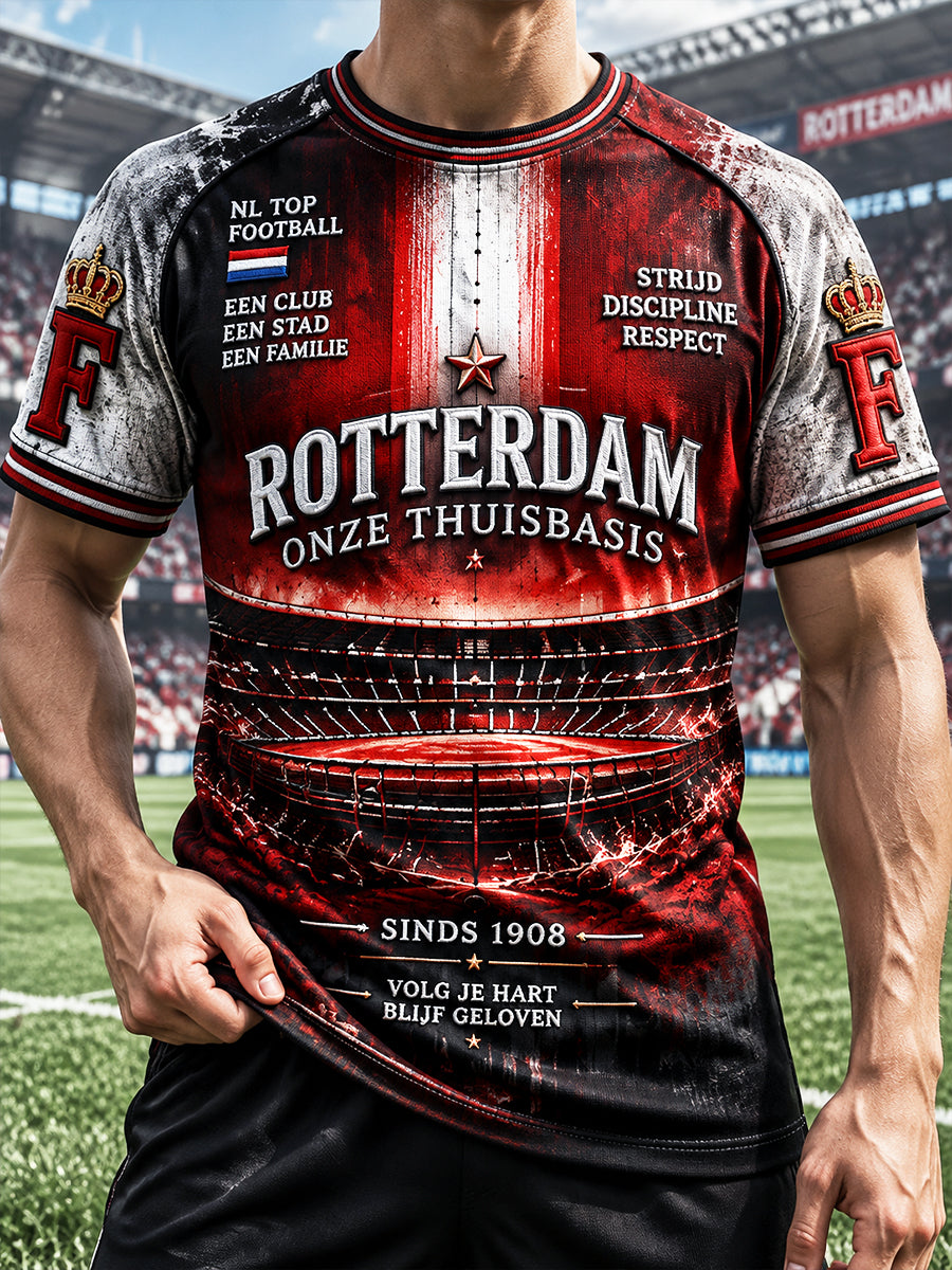 Zwart Feyenoord voetbalprint casual T-shirt voor heren