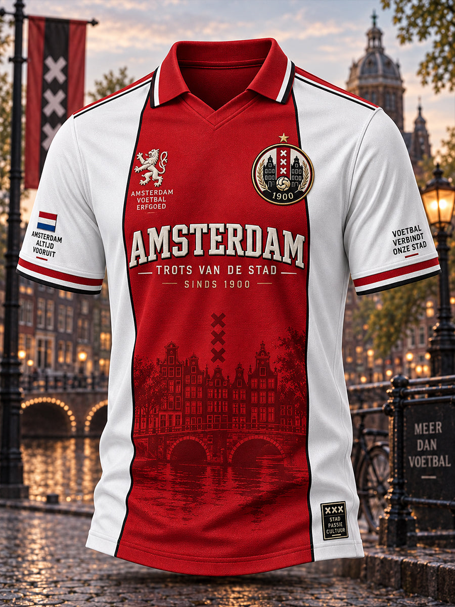 Sportief poloshirt voor heren met korte mouwen en voetbalprint