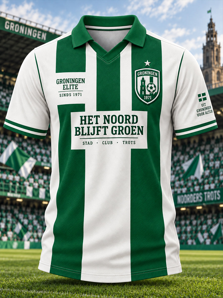 Sportief poloshirt voor heren met korte mouwen en voetbalprint