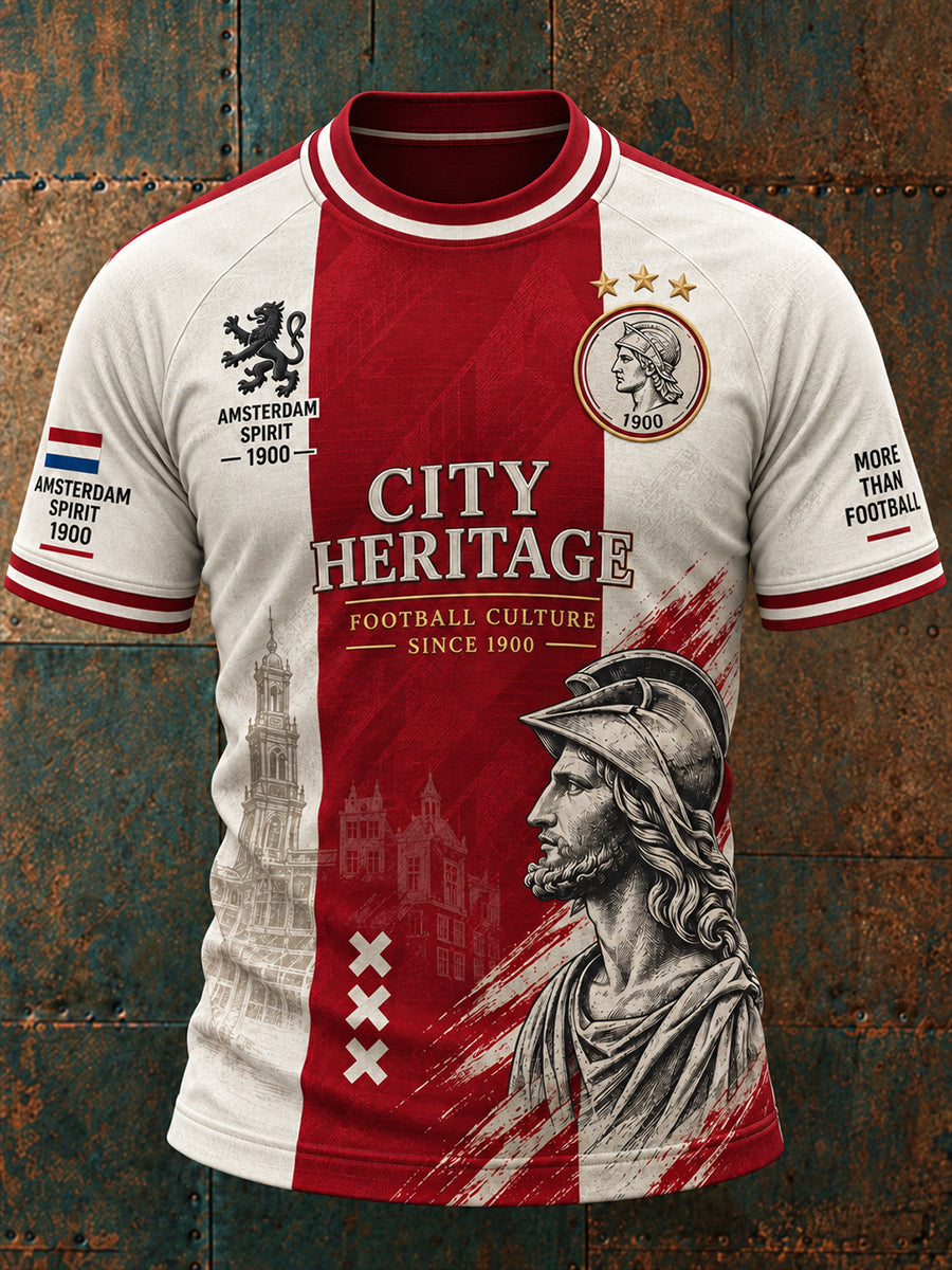 Heren-T-shirt met korte mouwen en raglanmouwen, voorzien van een voetbalprint