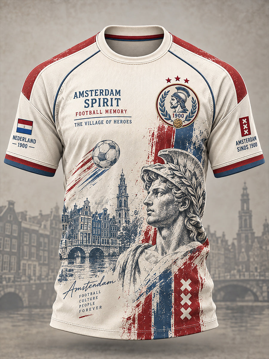 Heren-T-shirt met korte mouwen en raglanmouwen, voorzien van een voetbalprint