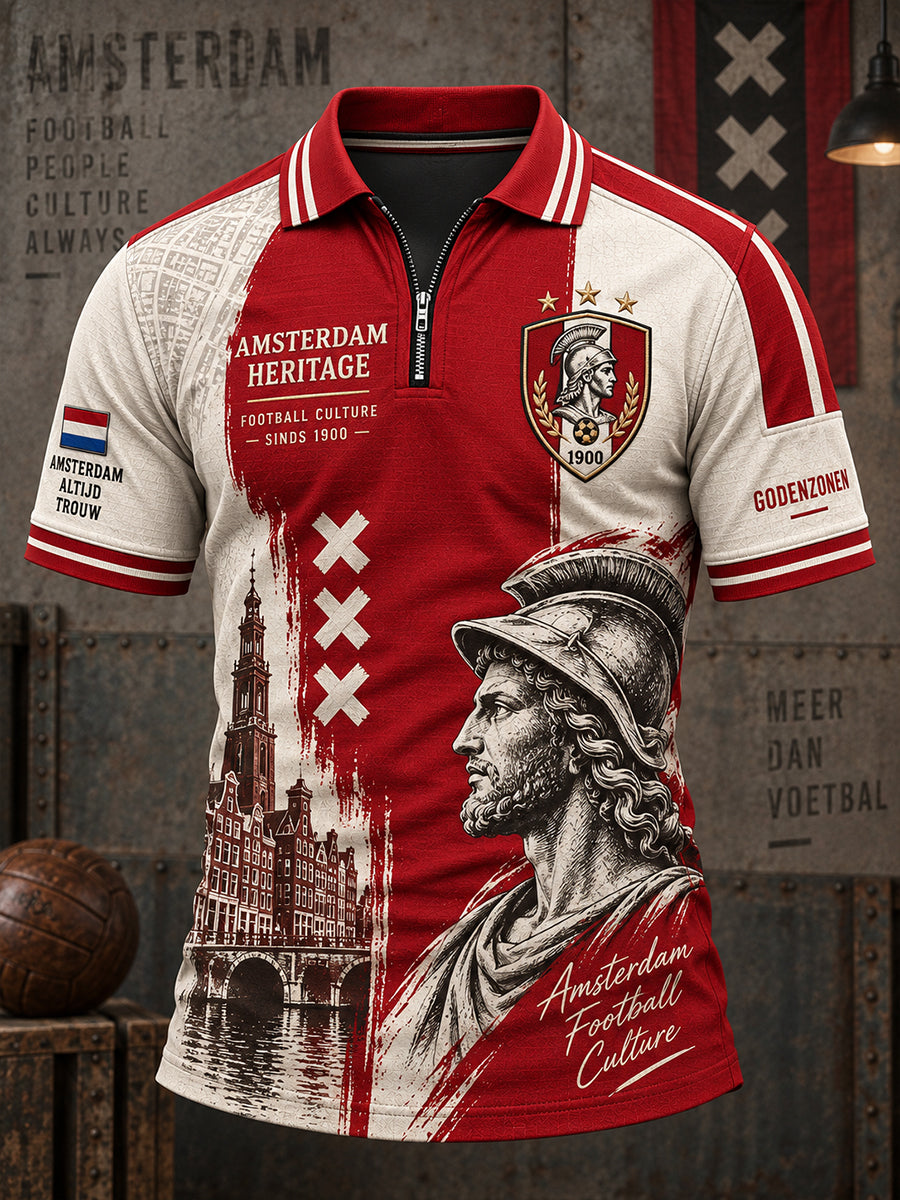 Herenpoloshirt met korte mouwen en voetbalprint