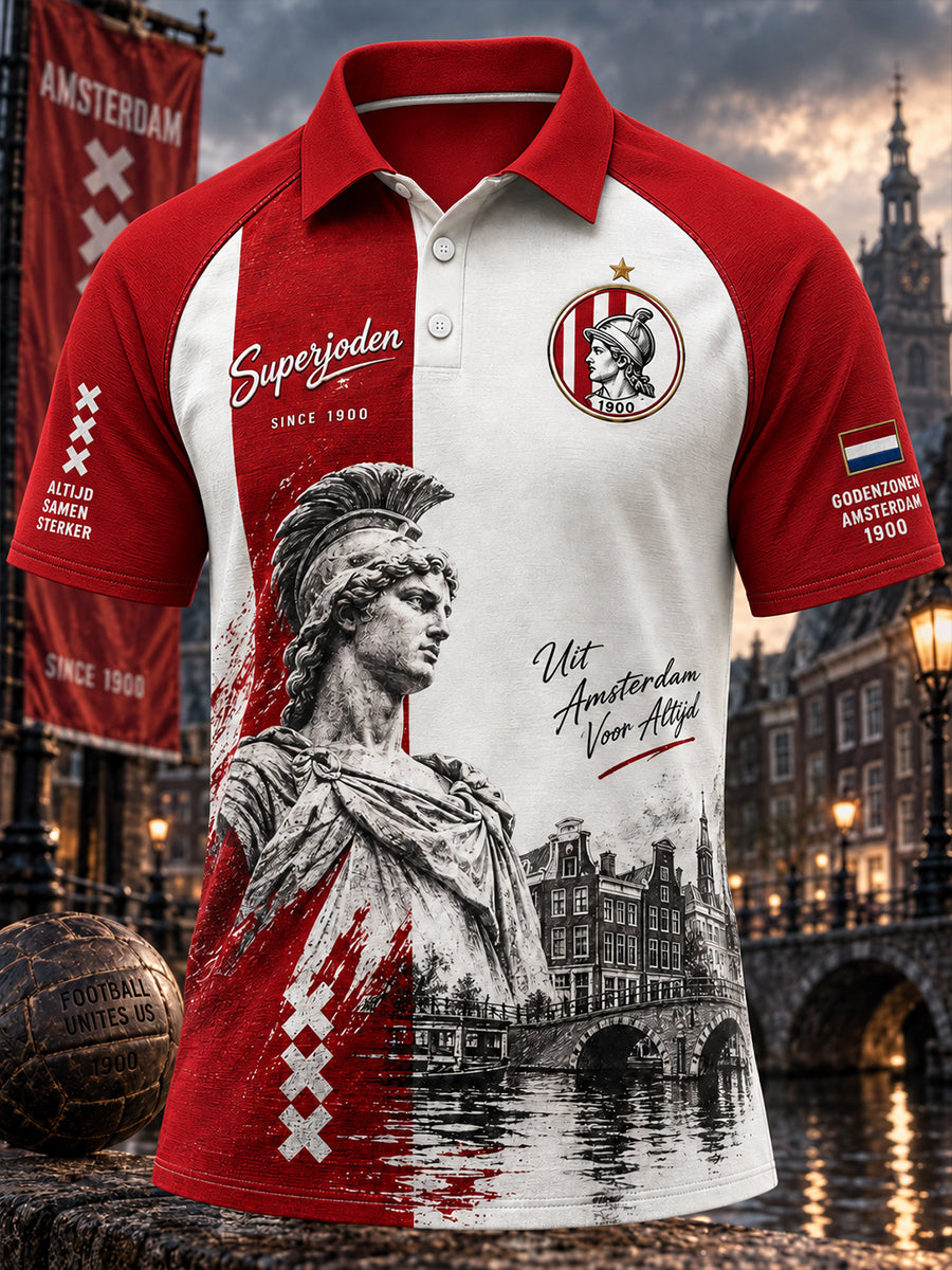 Herenpoloshirt met korte mouwen en voetbalprint