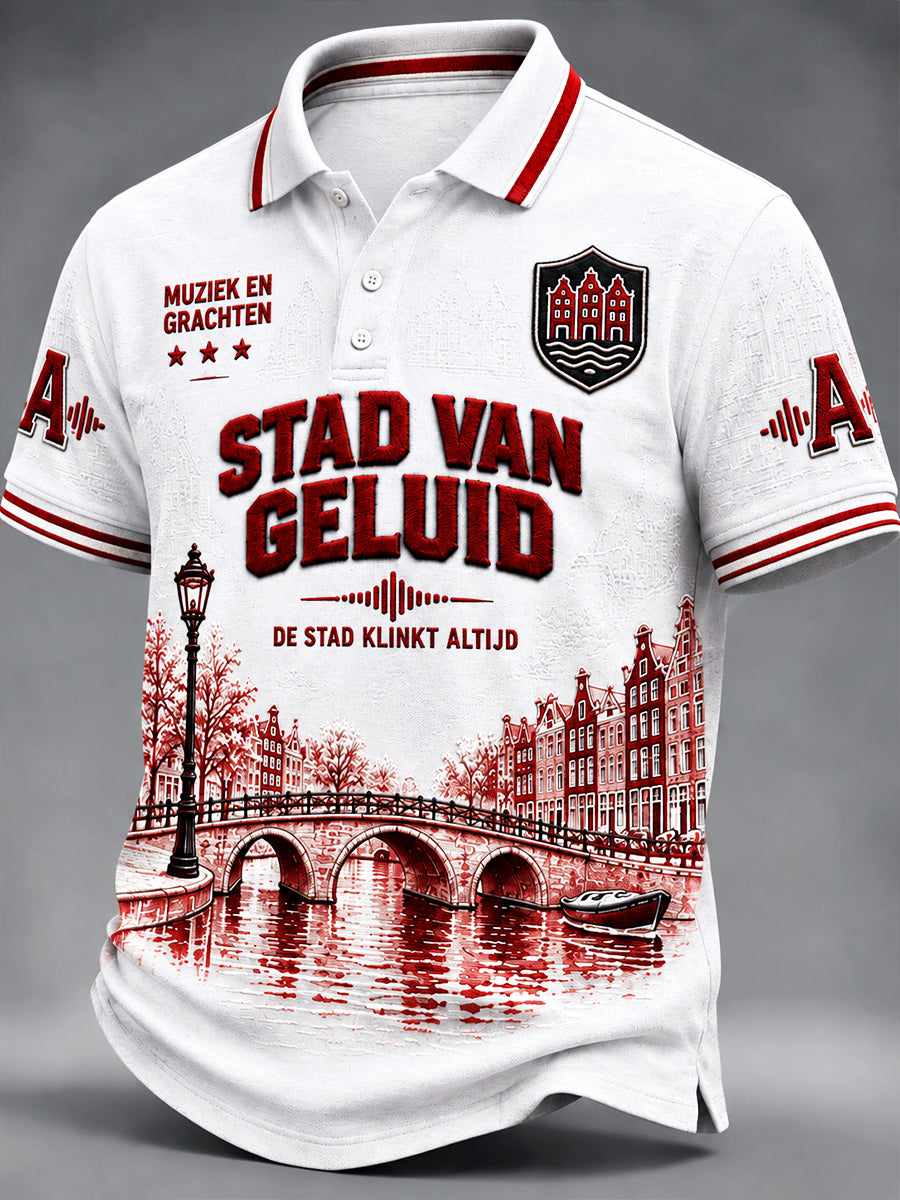 Lichtgewicht witte casual minimalistische poloshirt voor heren met Amsterdam-print