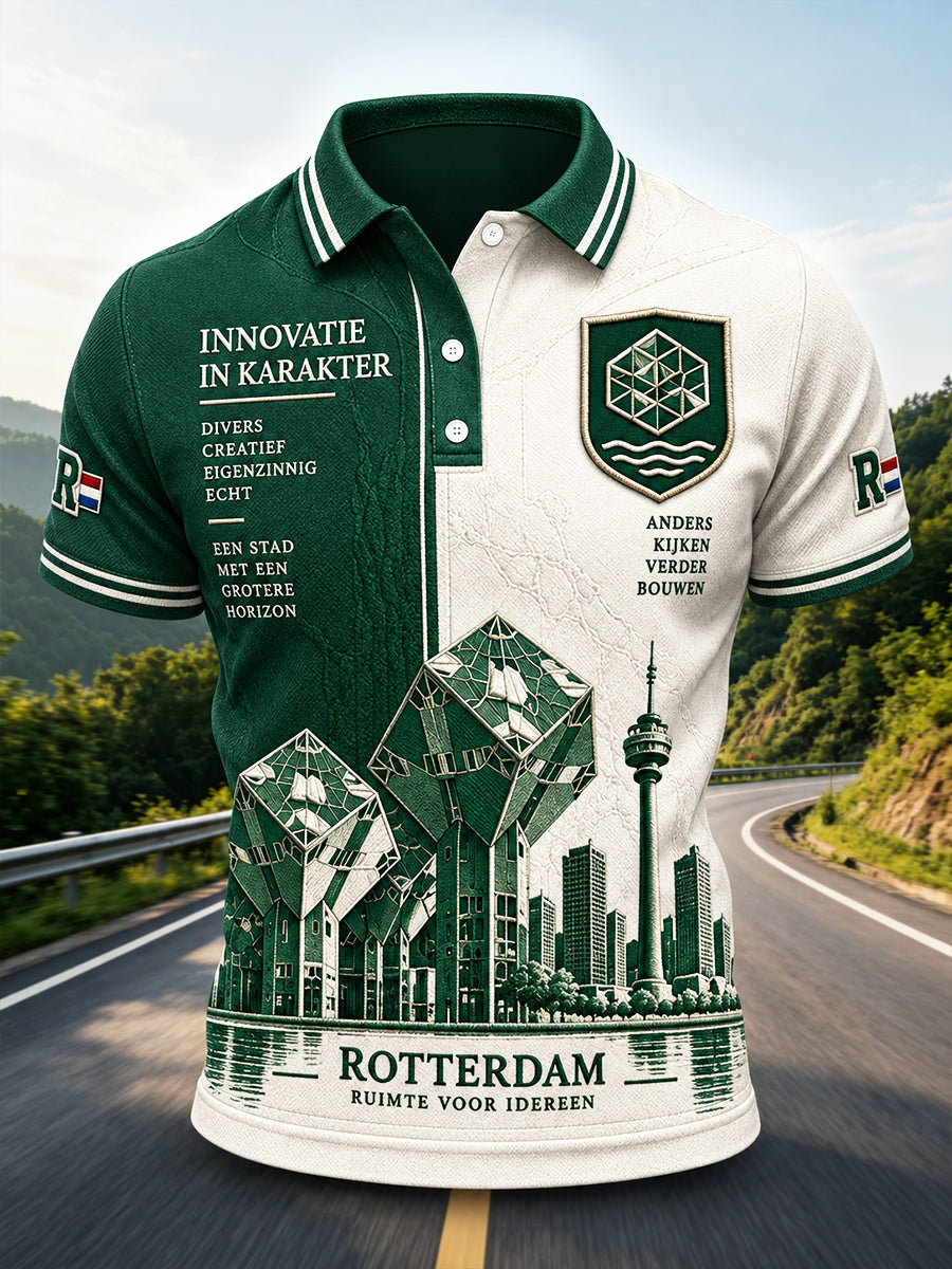Casual poloshirt voor heren met patchworkprint uit Rotterdam