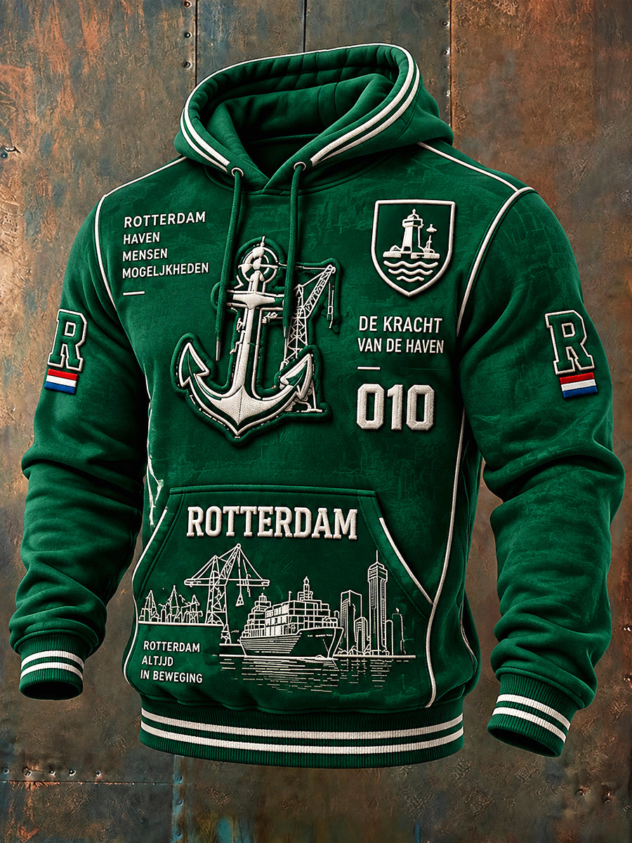 Groen Rotterdam-geprinte vrijetijdstrui met capuchon voor heren