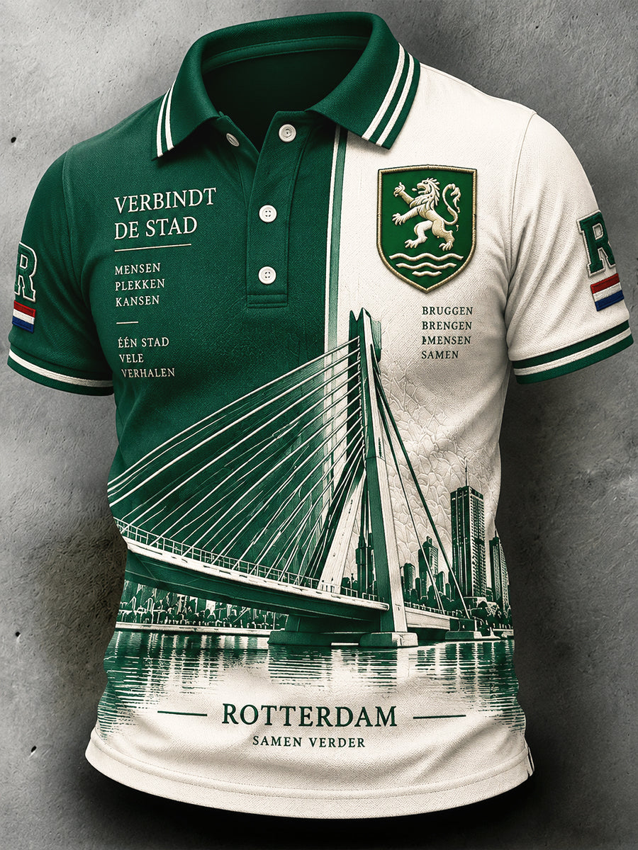 Herenpolo met patchworkprint, casual stijl, uit Rotterdam