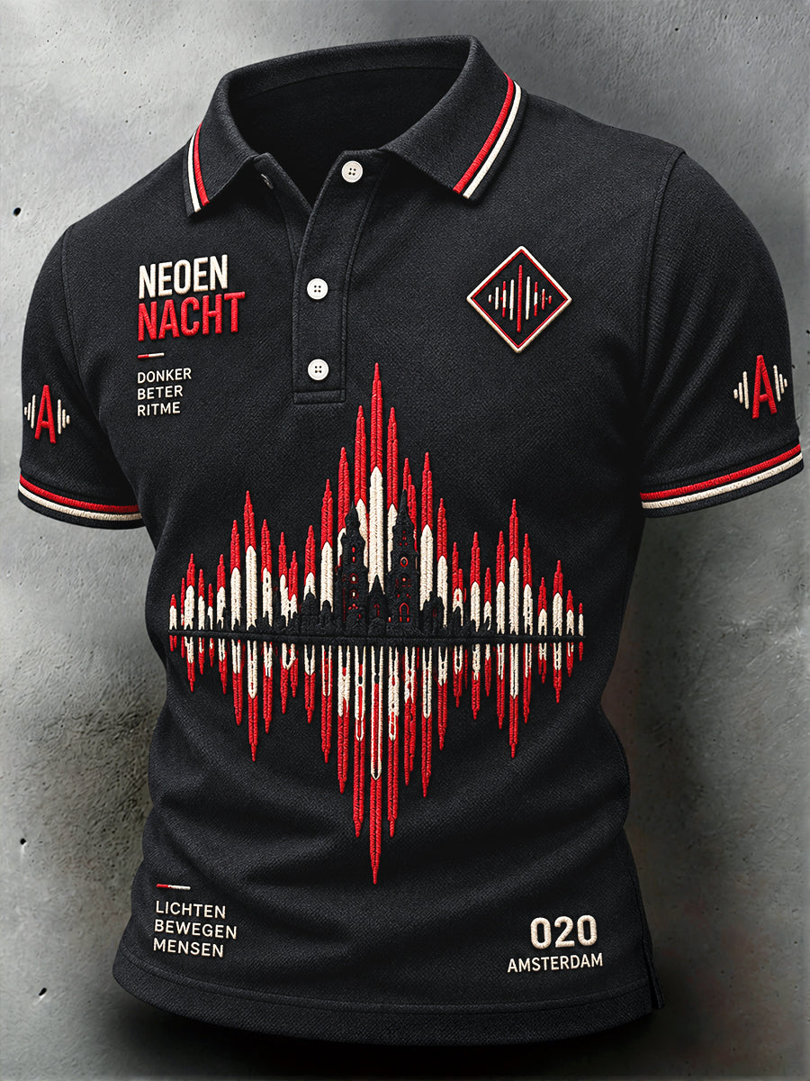 Heren zwart Amsterdam Elektronische Muziek Festival Print Casual Poloshirt