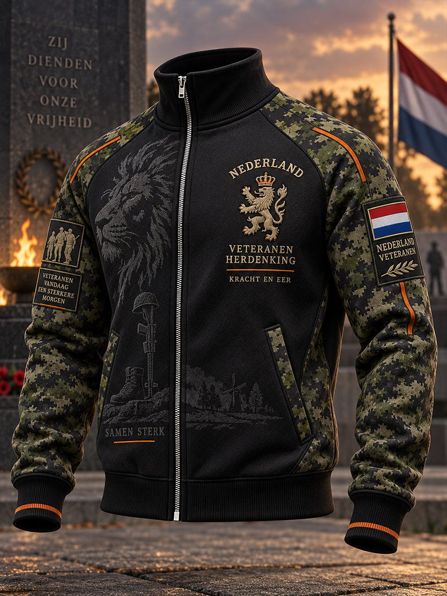 Herenjack met camouflageprint en veteranthema, lange mouwen