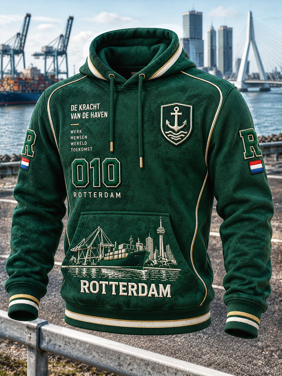 Groene sweatshirt met capuchon voor heren in Rotterdam City Print