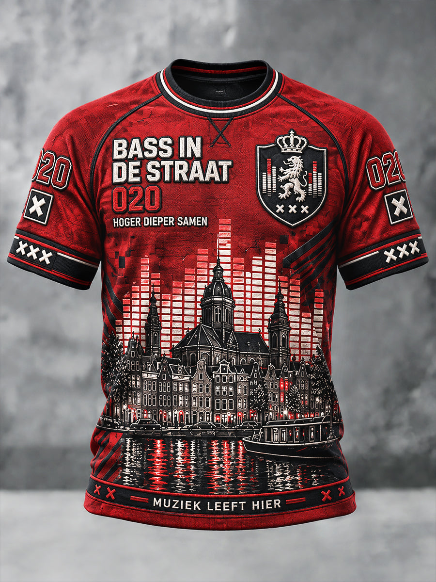 Heren Rood Amsterdam Electronic Music Festival Print Casual T-shirt
