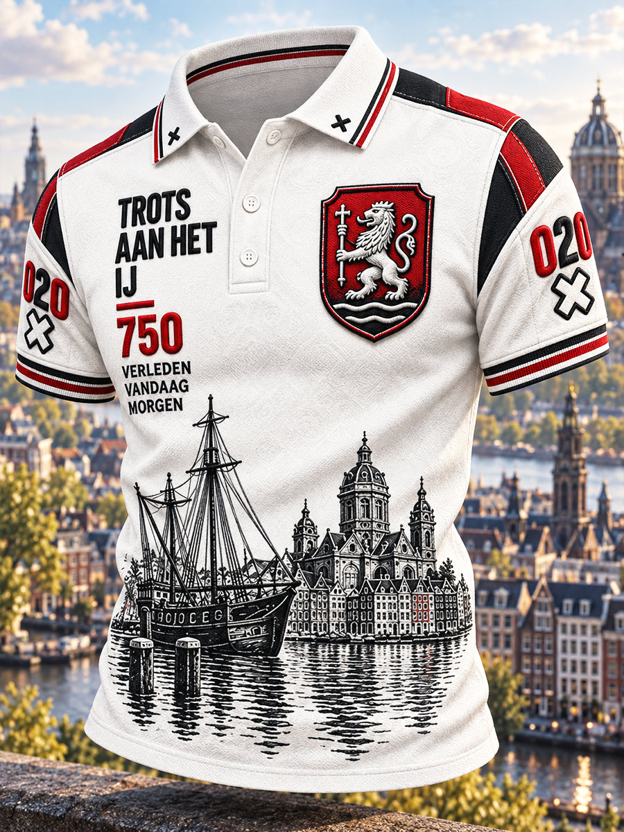 Wit casual poloshirt voor heren in Amsterdam City Print
