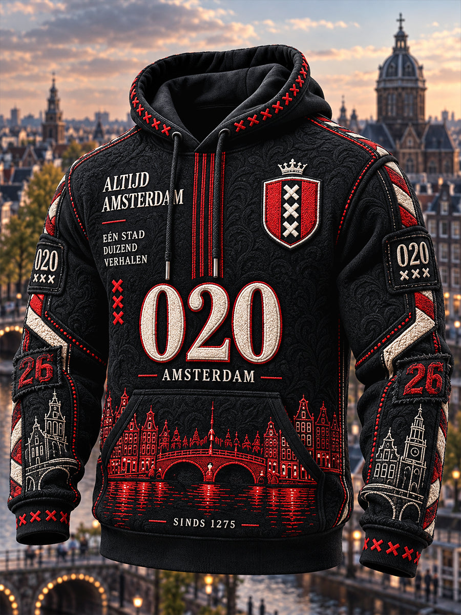 Zwarte sweatshirt met capuchon in Amsterdam City Print