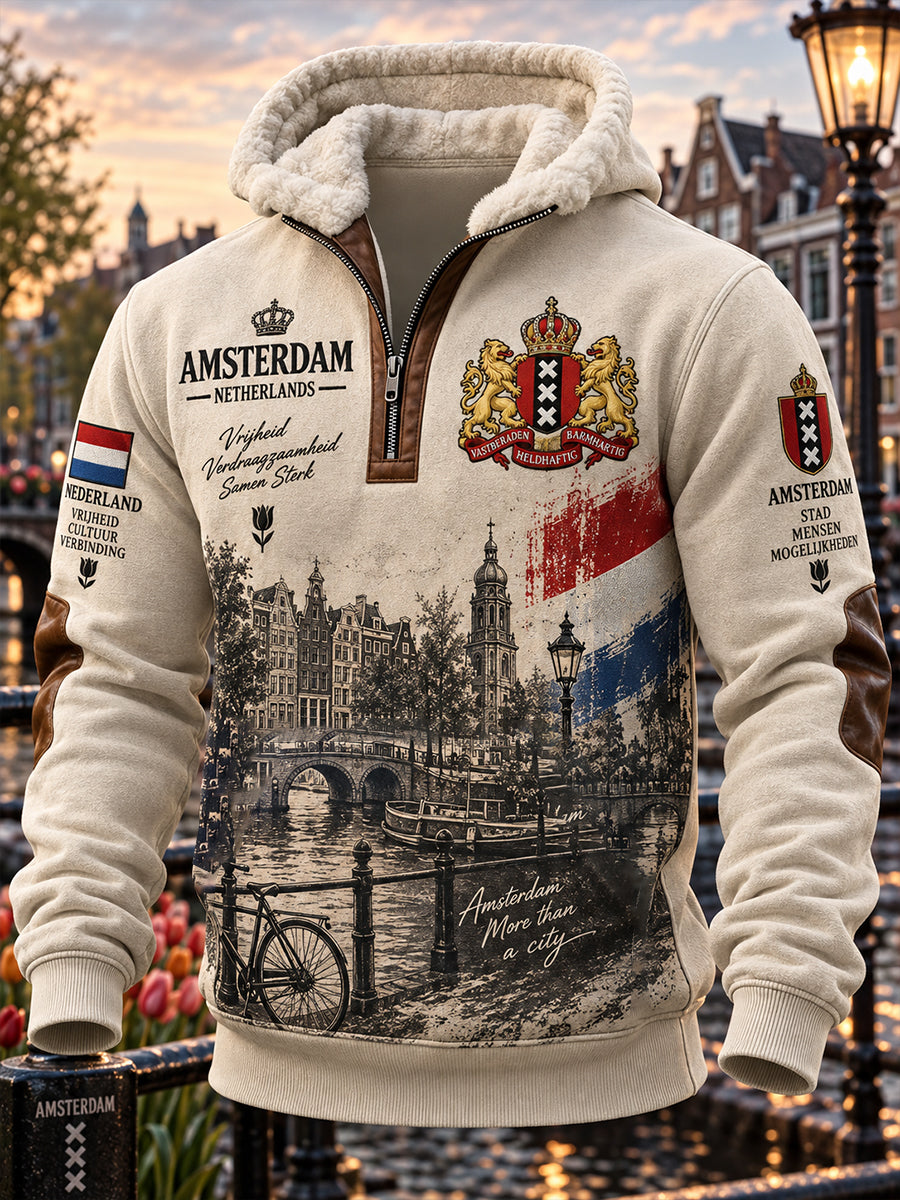 Heren Sweatshirt met lange mouwen en kraag met stedelijke herdenkingsprint