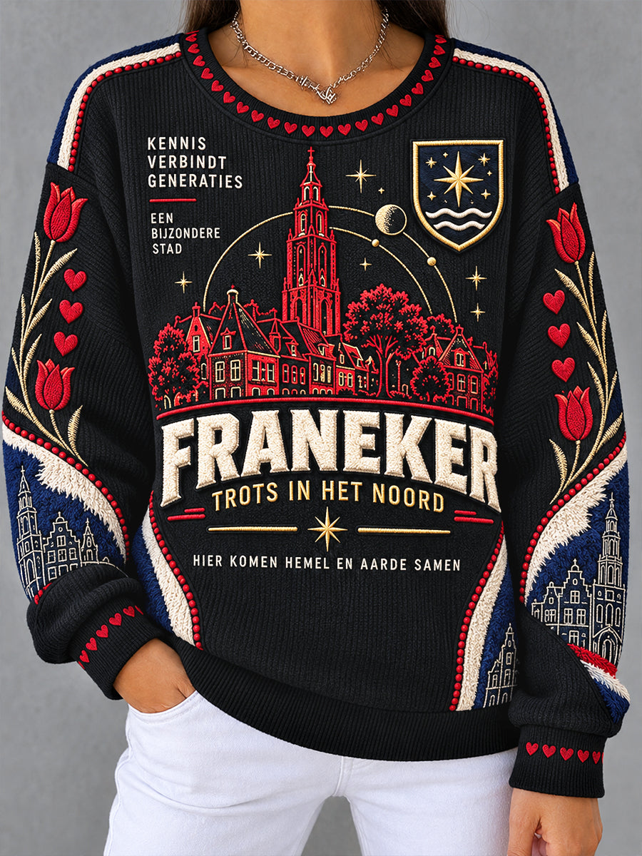 Black Holland Friesland Cityscape print casual sweatshirt voor dames
