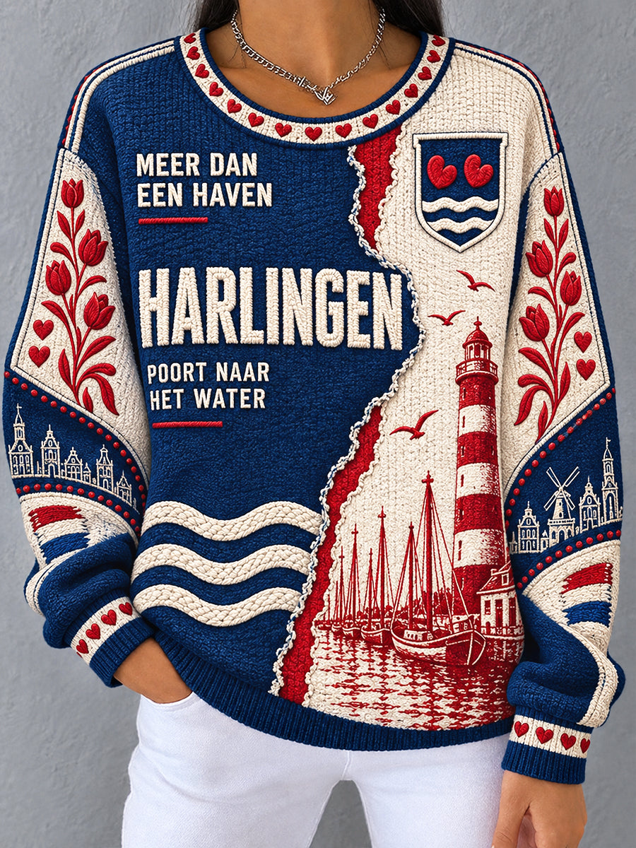 Nederlandse Friesland patchwork print casual sweatshirt voor dames
