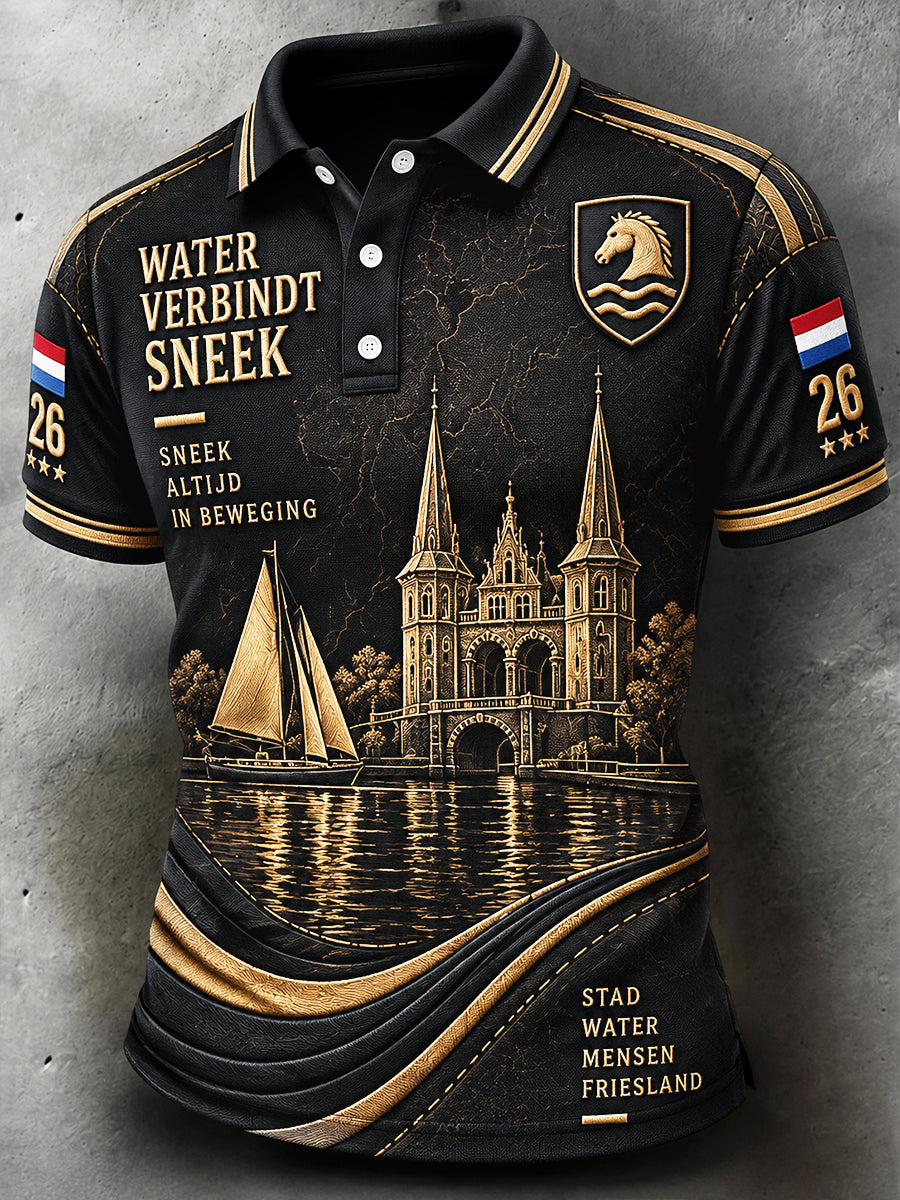 Holland Friesland Cityscape print casual poloshirt voor heren