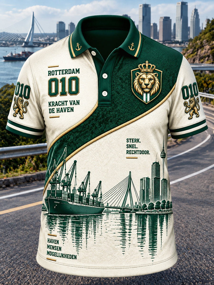 Holland Rotterdam architectonisch patchwork print casual poloshirt