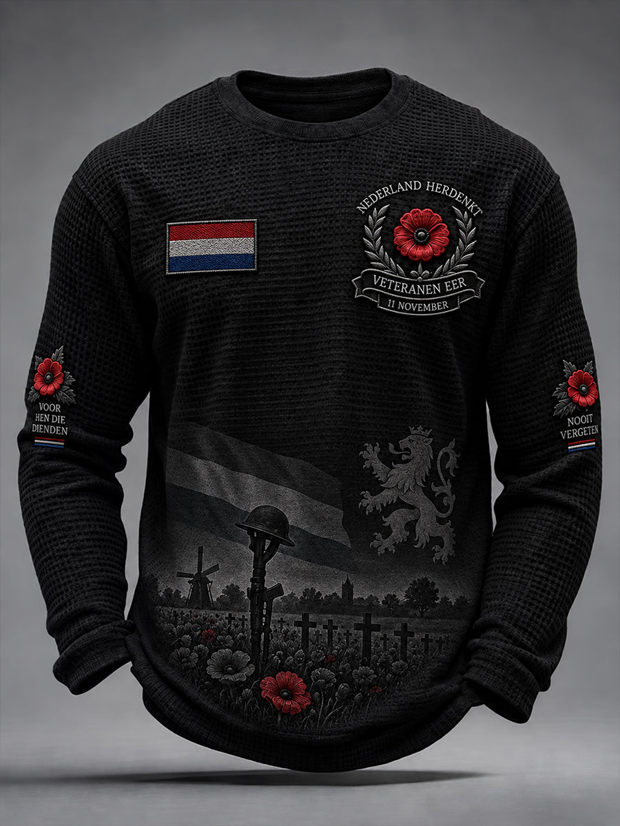 Veteran Memorial Graphic Waffle-gebreide top met lange mouwen