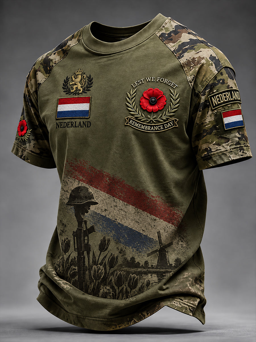 Heren T-shirt met korte mouwen en grafische print ter herdenking van veteranen