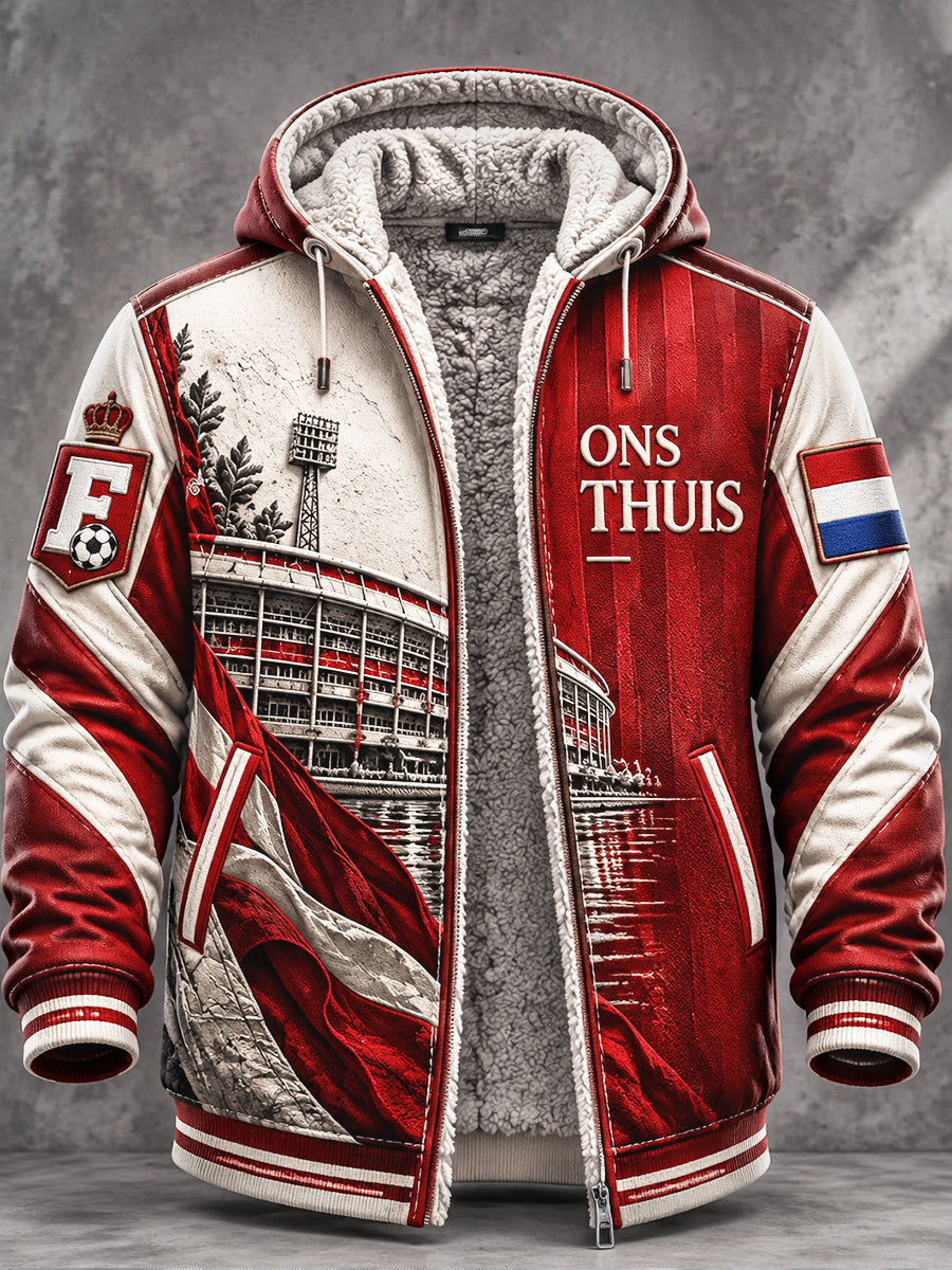 Heren Eredivisie Feyenoord voetbal patchworkprint casual fleecegevoerde hoodie
