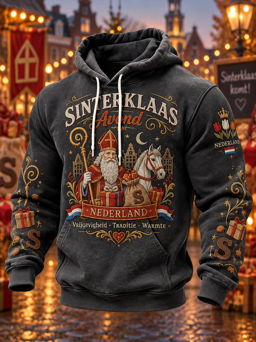 Herenhoodie met lange mouwen en grafische print voor Sint Nicolaasdag