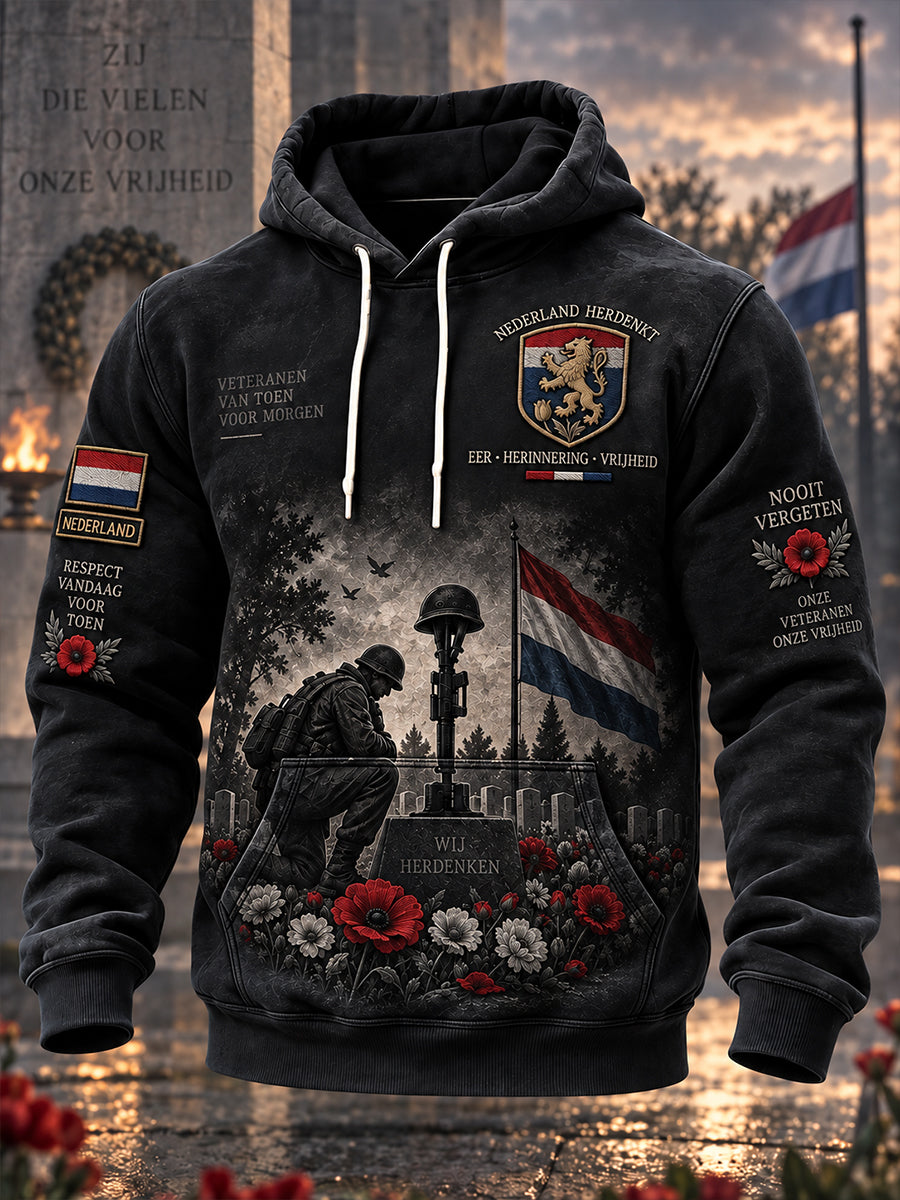 Herenhoodie met lange mouwen en een print met herdenkingsdagthema