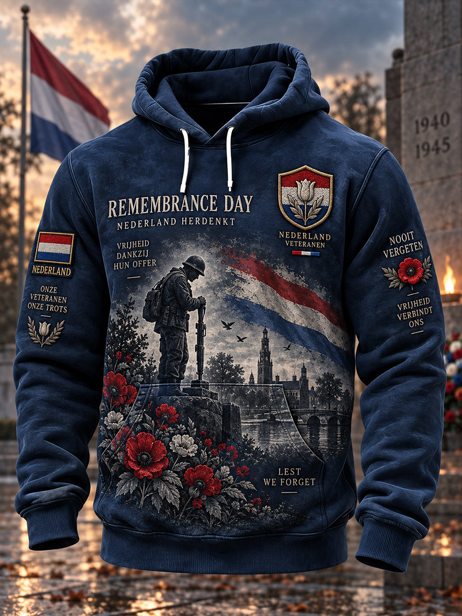 Sweatshirt met lange mouwen en capuchon met herdenkingsdag met themaprint