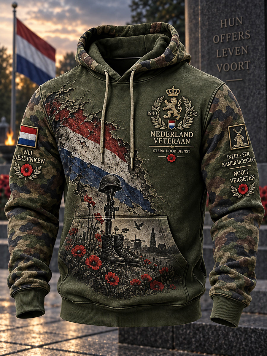 Herenhoodie met lange mouwen en een print met herdenkingsdagthema