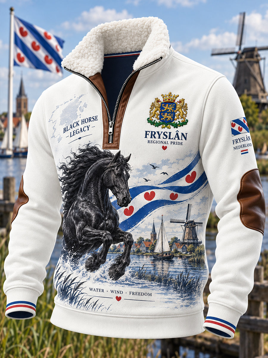 Heren sweatshirt met hoge hals en lange mouwen en stedelijke herdenkingsprint