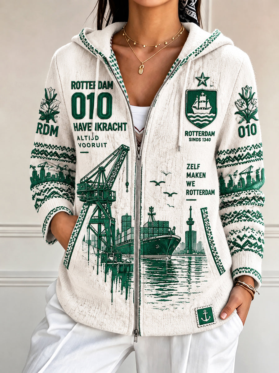 Casual jack met capuchon voor dames in Rotterdam City Print