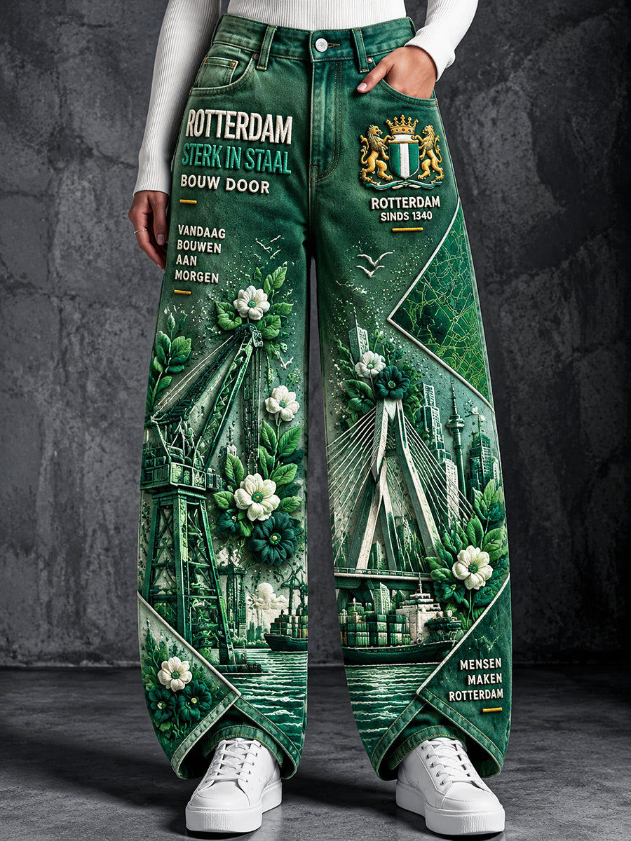 Damesbroek met Rotterdam-stadspatroon, casual stijl