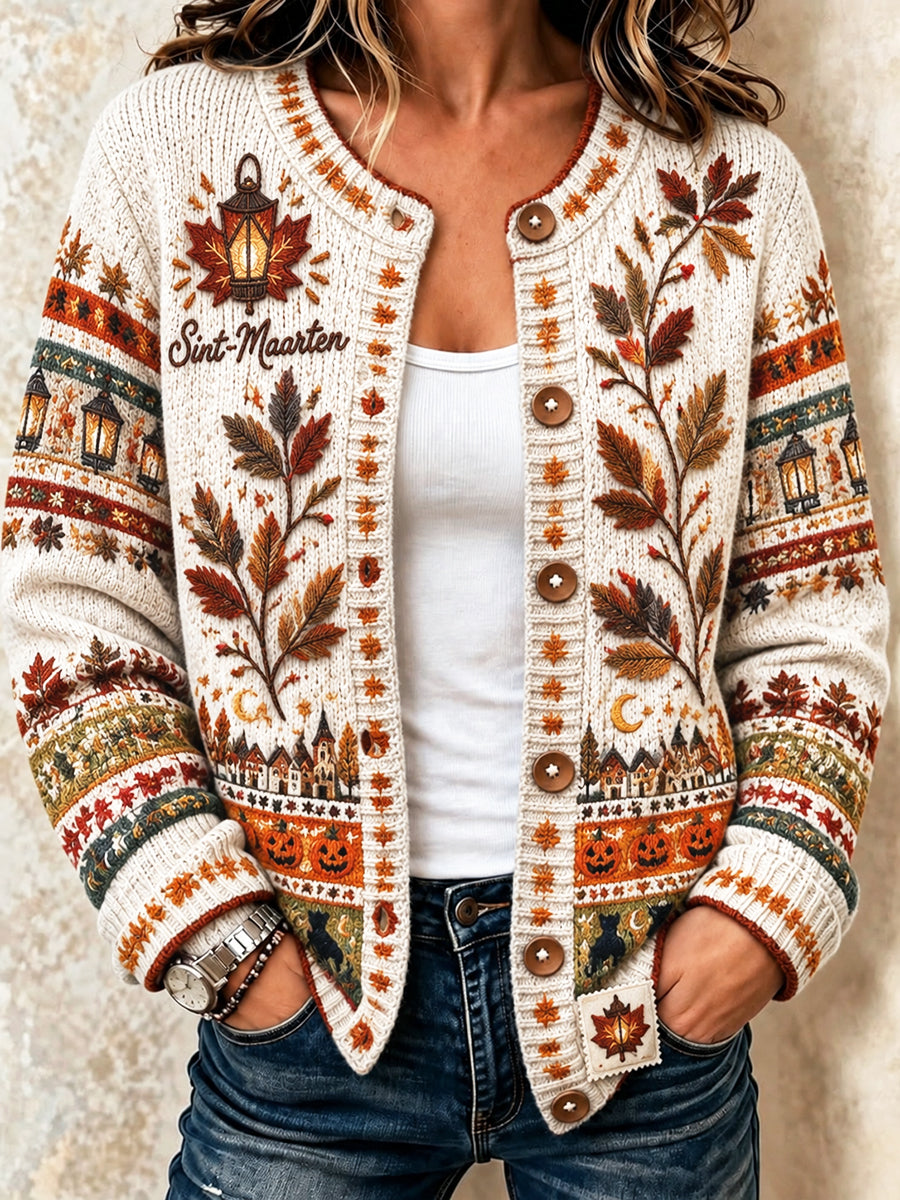 Damescasualvest in offwhite met Sint-Maartensprint