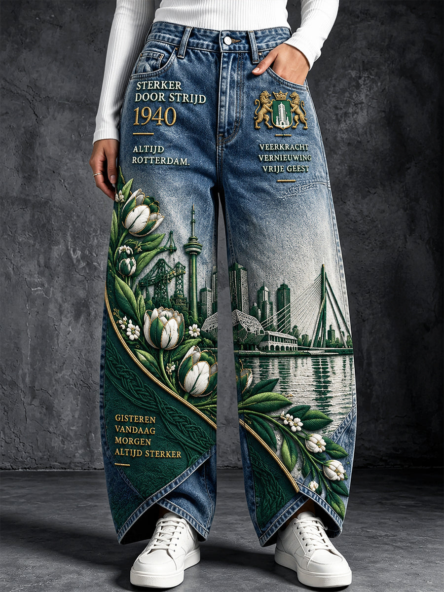 Damesbroek met Rotterdam-stadspatroon, casual stijl