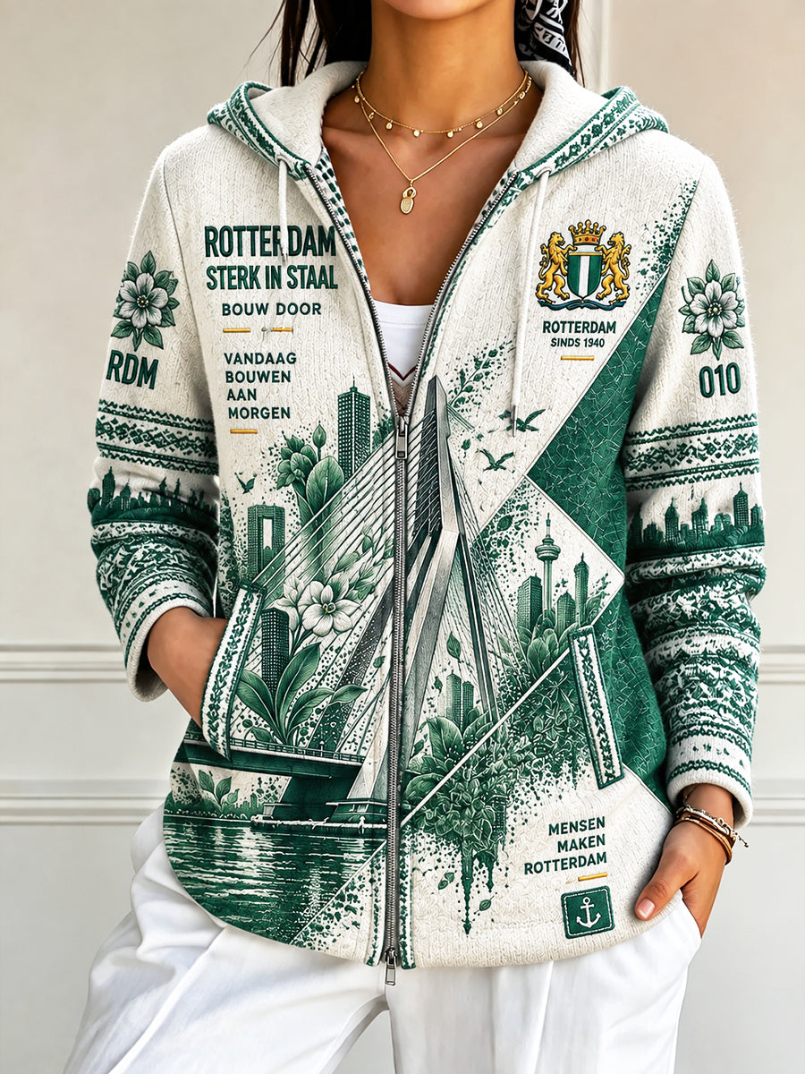 Rotterdam City casual jack met capuchon voor dames met graffitiprint