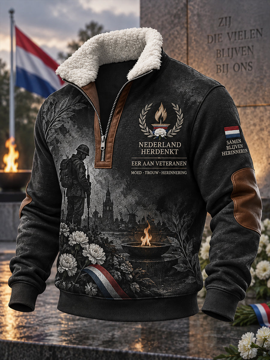 Herensweatshirt met mock-nek en lange mouwen, met grafische print ter herdenking van veteranen