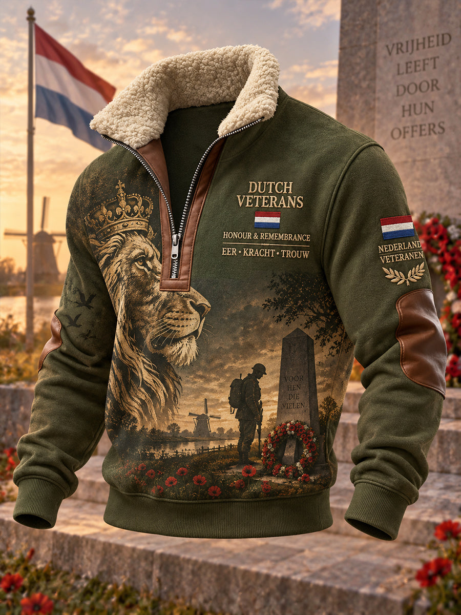Herensweatshirt met mock-nek en lange mouwen, met grafische print ter herdenking van veteranen