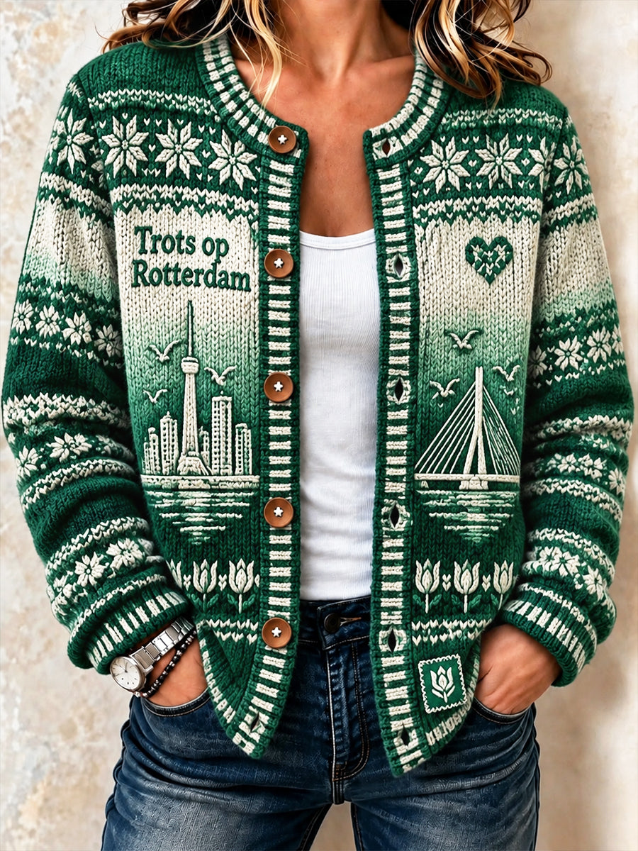 Dames Nederlands Rotterdam Gradiënt-Print Casual Cardigan