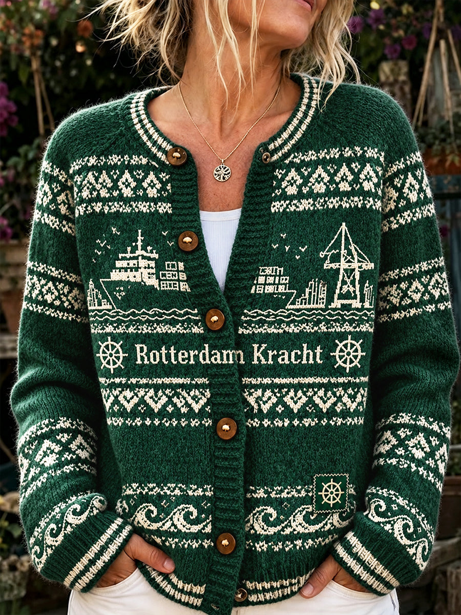 Dames Nederlandse Rotterdamse print casual cardigan