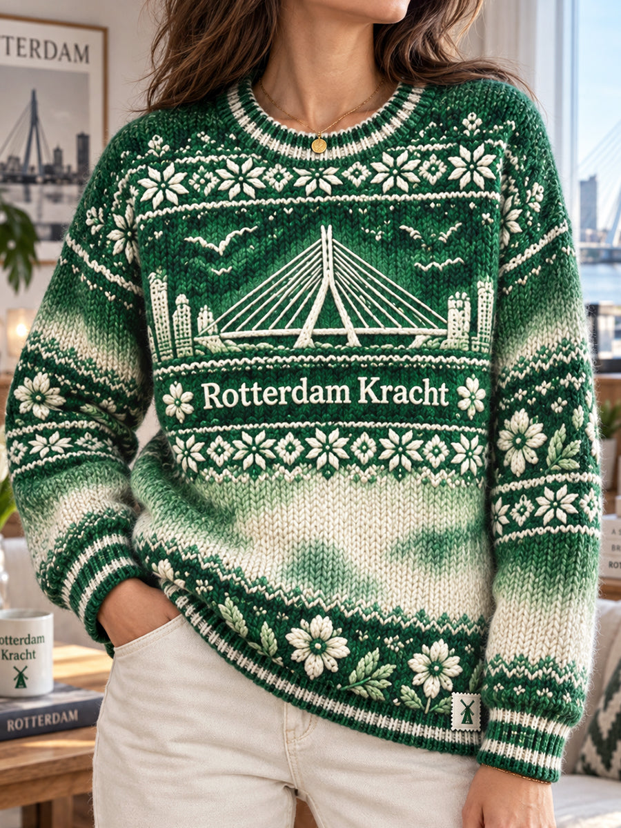 Dames Groen Gradiënt Rotterdam City Print Casual Jumper