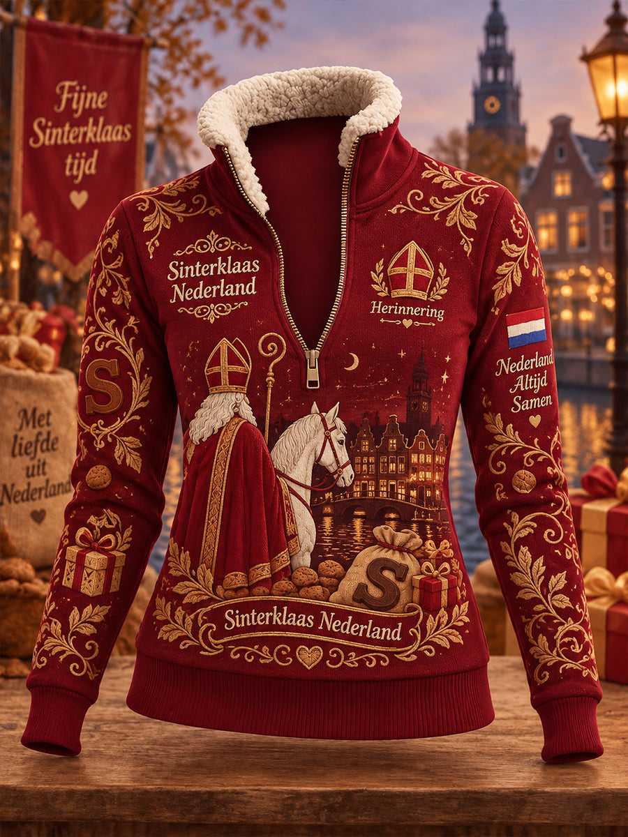 Dames-sweatshirt met grafische print voor Sint Nicolaas, coltrui en lange mouwen