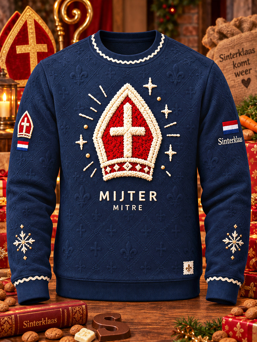 Donkerblauw casual sweatshirt voor heren met Sinterklaasprint