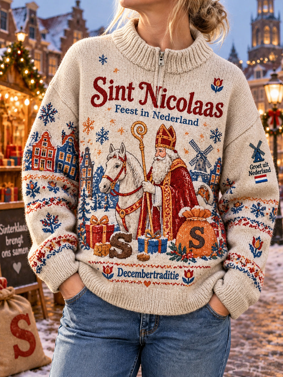 Dames-sweatshirt met grafische print voor Sint Nicolaas, coltrui en lange mouwen