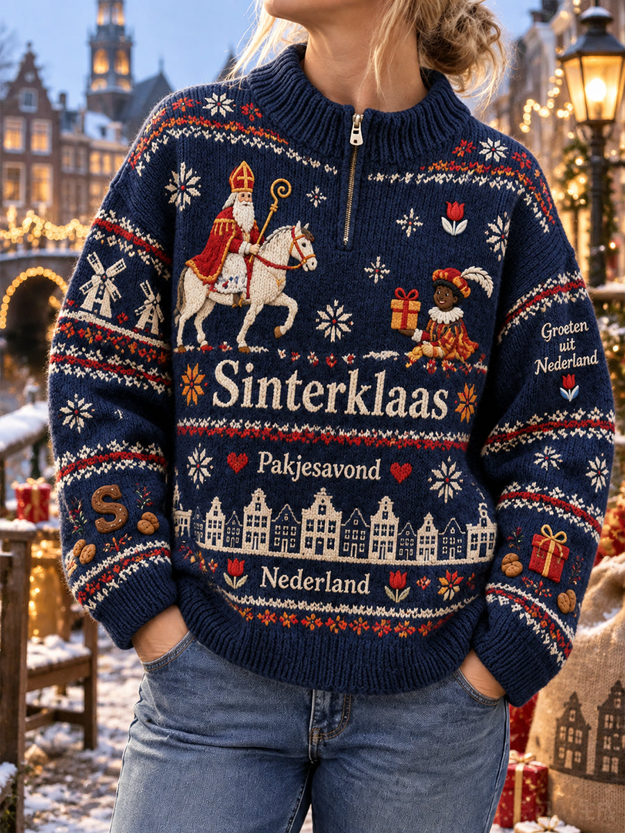 Dames-sweatshirt met grafische print voor Sint Nicolaas, coltrui en lange mouwen