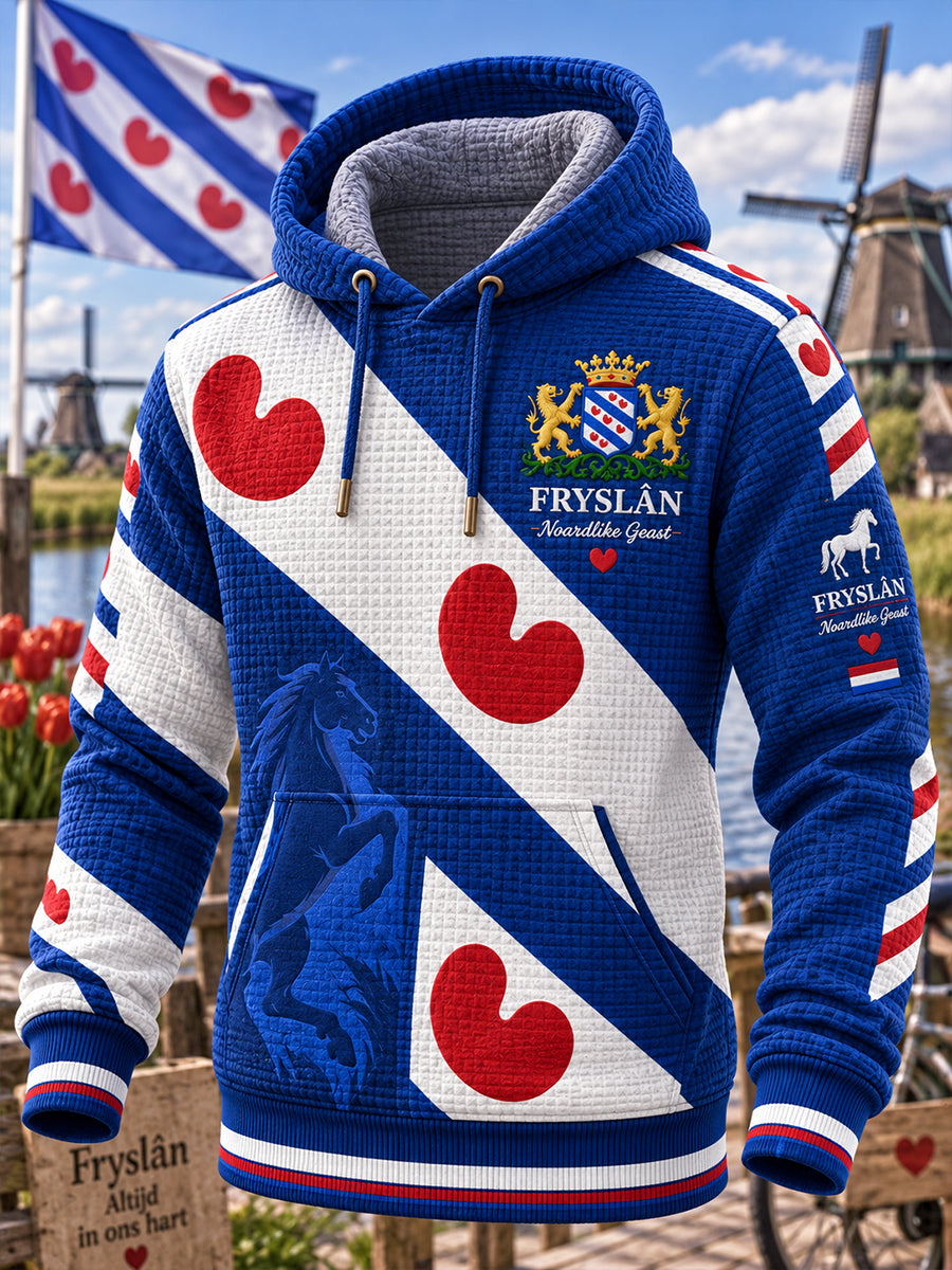 Herenhoodie met wafelstructuur, lange mouwen en grafische print met stadsdesign