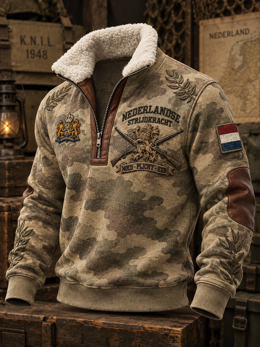 Herensweatshirt met mock-nek en lange mouwen, met grafische print ter herdenking van veteranen
